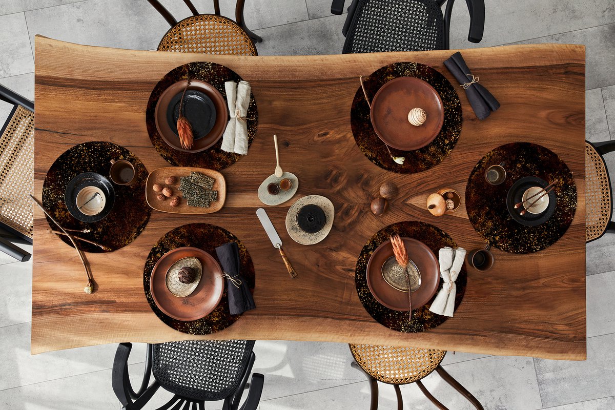 Ronde placemats - Onderlegger - Placemats rond - Zwart - Goud - Verf - 6 stuks