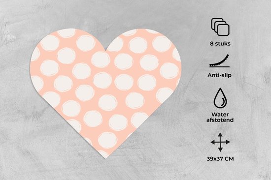 Napperons de table - Napperons de table cœur - Pois - Rose - Motif - 8 pièces