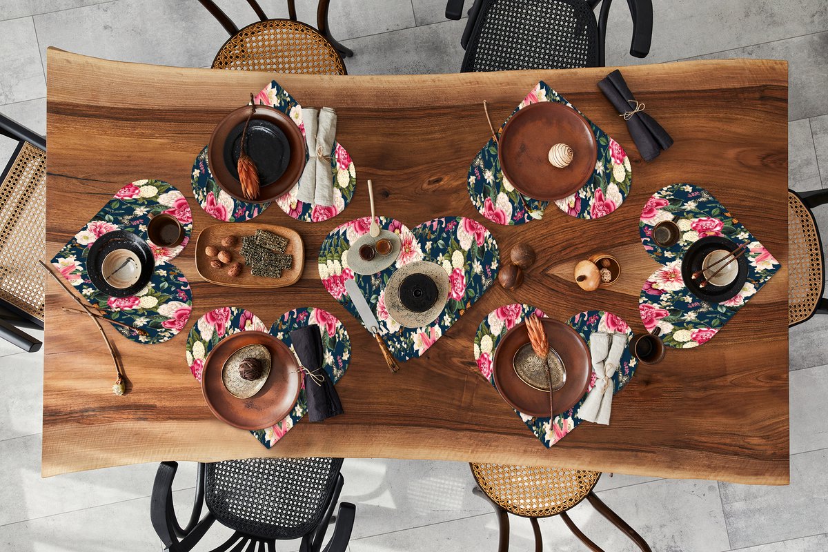 Onderleggers - Placemats - Placemats hartje - Patronen - Roos - Bladeren - 10 stuks
