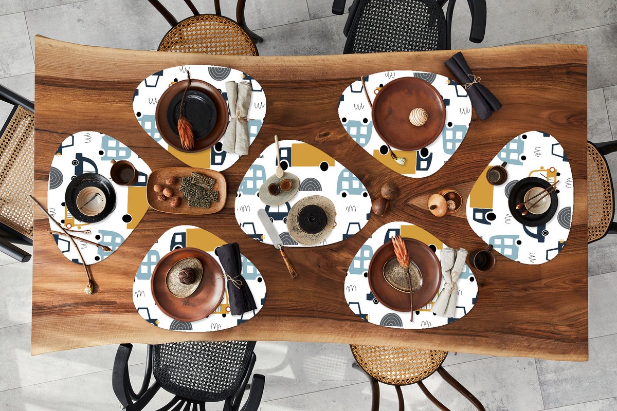 Placemat organisch - Placemats organic - Onderleggers - Patroon - Jongens - Auto - Kind - 8 stuks