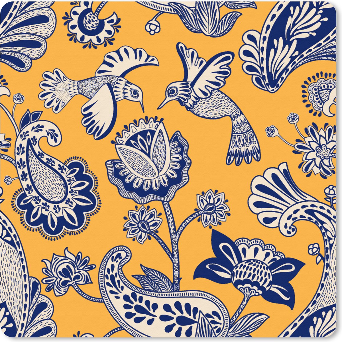 Muismat XXL 80x80 cm - Bureau onderlegger - Bureau mat Jungle - Design - Vogel - Kolibrie - Bureaumat - Gaming mousepad xl - Bureaulegger groot - Computer deskmat
