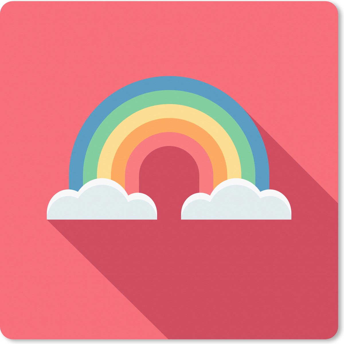 Muismat XXL 60x60 cm - Bureau onderlegger - Bureau mat Kinderillustratie regenboog met wolken op roze achtergrond - Bureaumat - Gaming mousepad xl - Bureaulegger groot - Computer deskmat