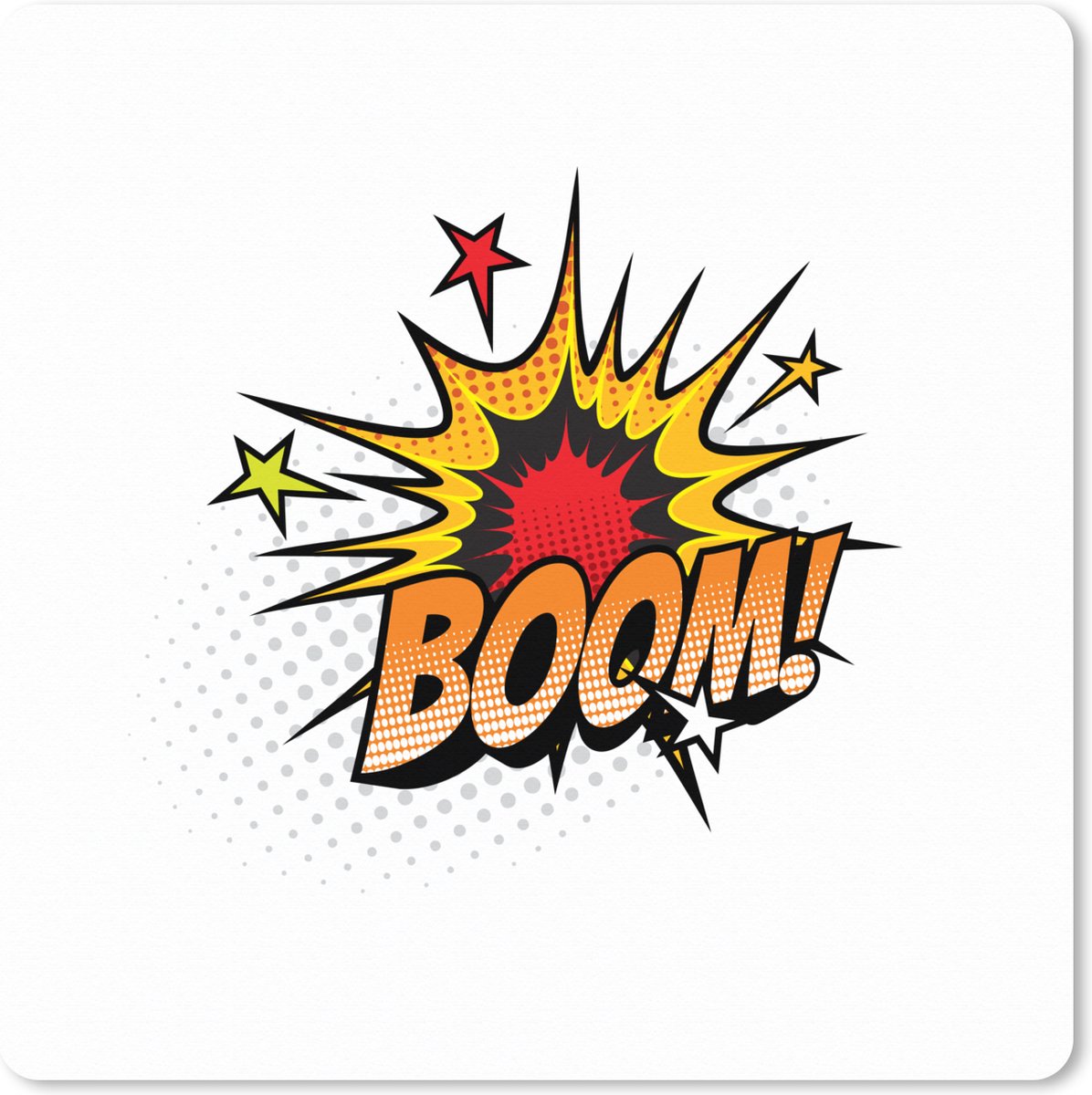 Muismat XXL 80x80 cm - Bureau onderlegger - Bureau mat 'Boom!' - Oranje - Spreuken - Quotes - Bureaumat - Gaming mousepad xl - Bureaulegger groot - Computer deskmat
