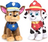 Paw Patrol figuren speelgoed knuffels set van 2x karakters Marshall en Chase 19 cm - De leukste hondjes