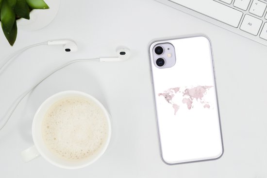 Coque iPhone 11 - Wereldkaart - Marbre - Rose - Siliconen