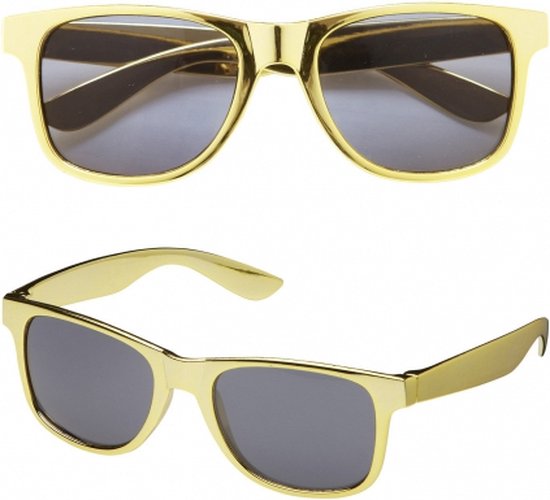 Carnaval verkleed zonnebril/party bril met goud kleurig montuur - Disco/Eighties/Pimp/Diva thema
