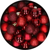 28x stuks kunststof kerstballen rood en donkerrood mix 3 cm - Kerstboomversiering