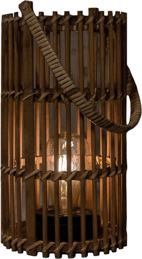 1x lanternes solaires rondes en bambou marron 32 cm - Éclairage de jardin - Lampes de jardin - Lampes solaires à énergie solaire