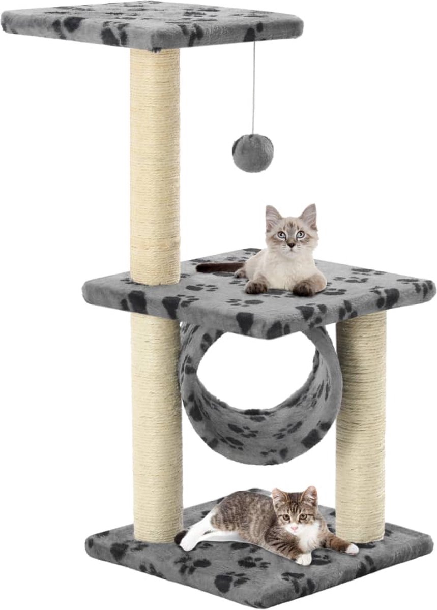 VidaLife Kattenkrabpaal met sisal krabpalen 65 cm pootafdrukken grijs