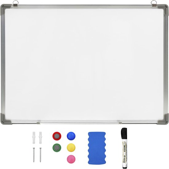 HOMCOM Whiteboard, magnetisch notitiebord, met accessoires, 4 stiften, 1 spons, 10 magneten, wit HOMCOM Whiteboard, magnetisch notitiebord, met accessoires, 4 stiften, 1 spons, 10 magneten, wit