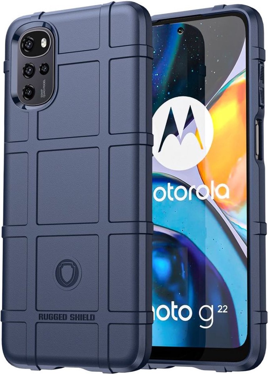 Rugged Shield Hoesje Geschikt voor Motorola Moto E32 - Back Cover Schokbestendig - Flexibel TPU - Verhoogde Randen voor extra Camera Bescherming - Blauw