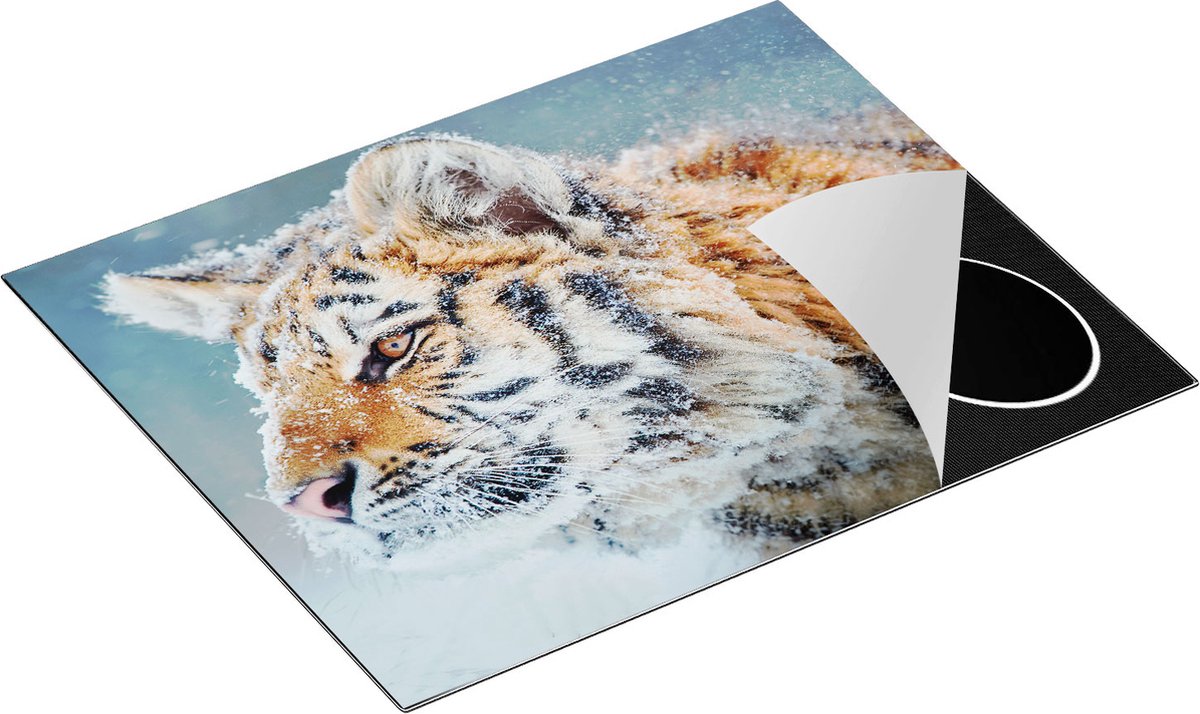 Chefcare Inductie Beschermer Tijger tijdens de Sneeuw - 65x55 cm - Afdekplaat Inductie - Kookplaat Beschermer - Inductie Mat