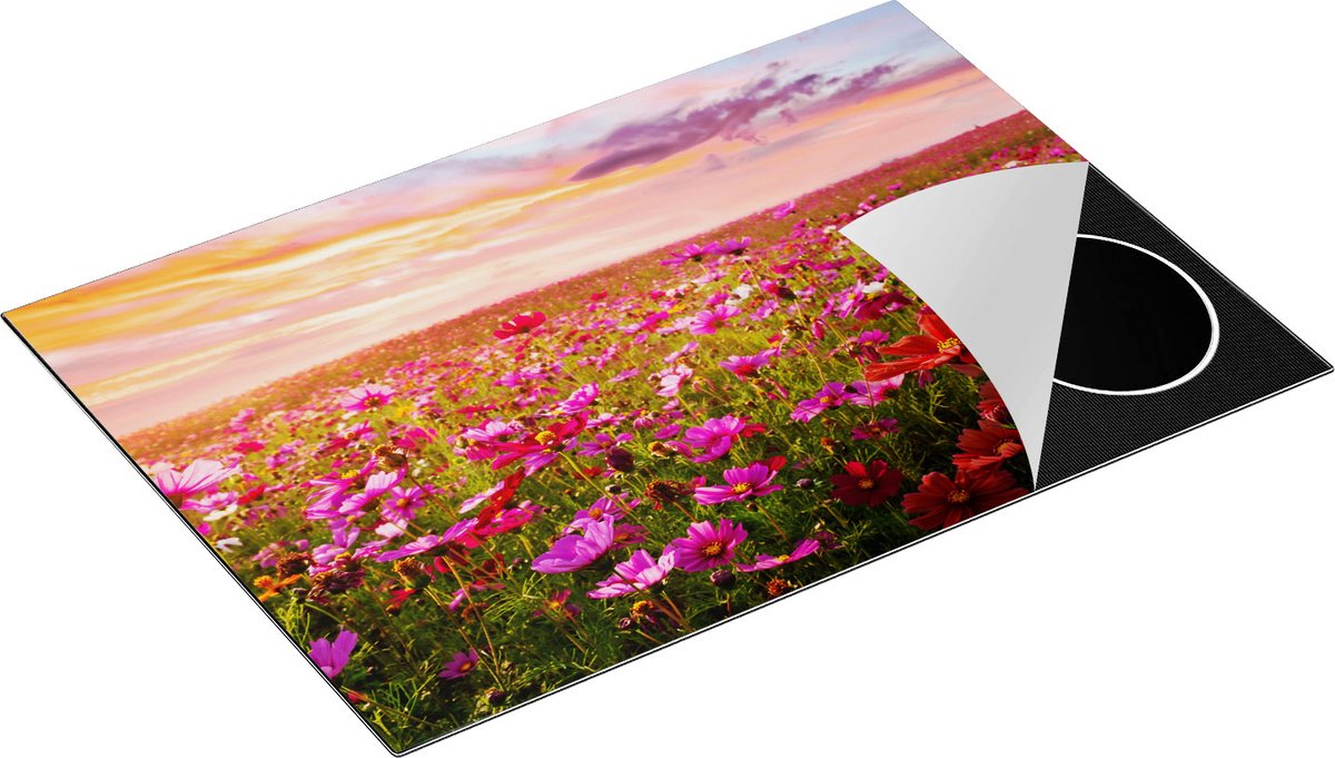 Chefcare Inductie Beschermer Kleurrijke Kosmos Bloemenveld - 77x51 cm - Afdekplaat Inductie - Kookplaat Beschermer - Inductie Mat