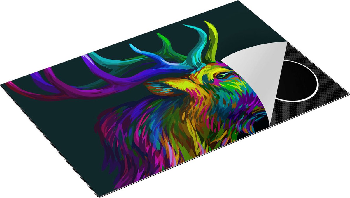 Chefcare Inductie Beschermer Hertenkop - Hert - Abstract - Kleur - 80,2x52,2 cm - Afdekplaat Inductie - Kookplaat Beschermer - Inductie Mat
