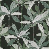 Natuur behang Profhome 375303-GU vliesbehang glad met palmen mat groen zwart 5,33 m2