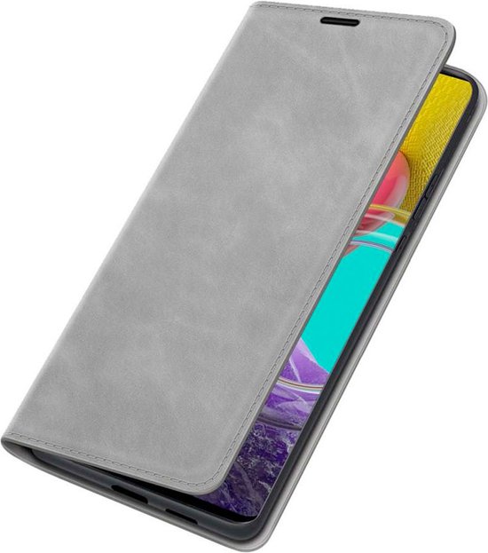 Bookcase hoesje pour Samsung Galaxy M53 - Just in Case - Grijs Solide - Simili Cuir