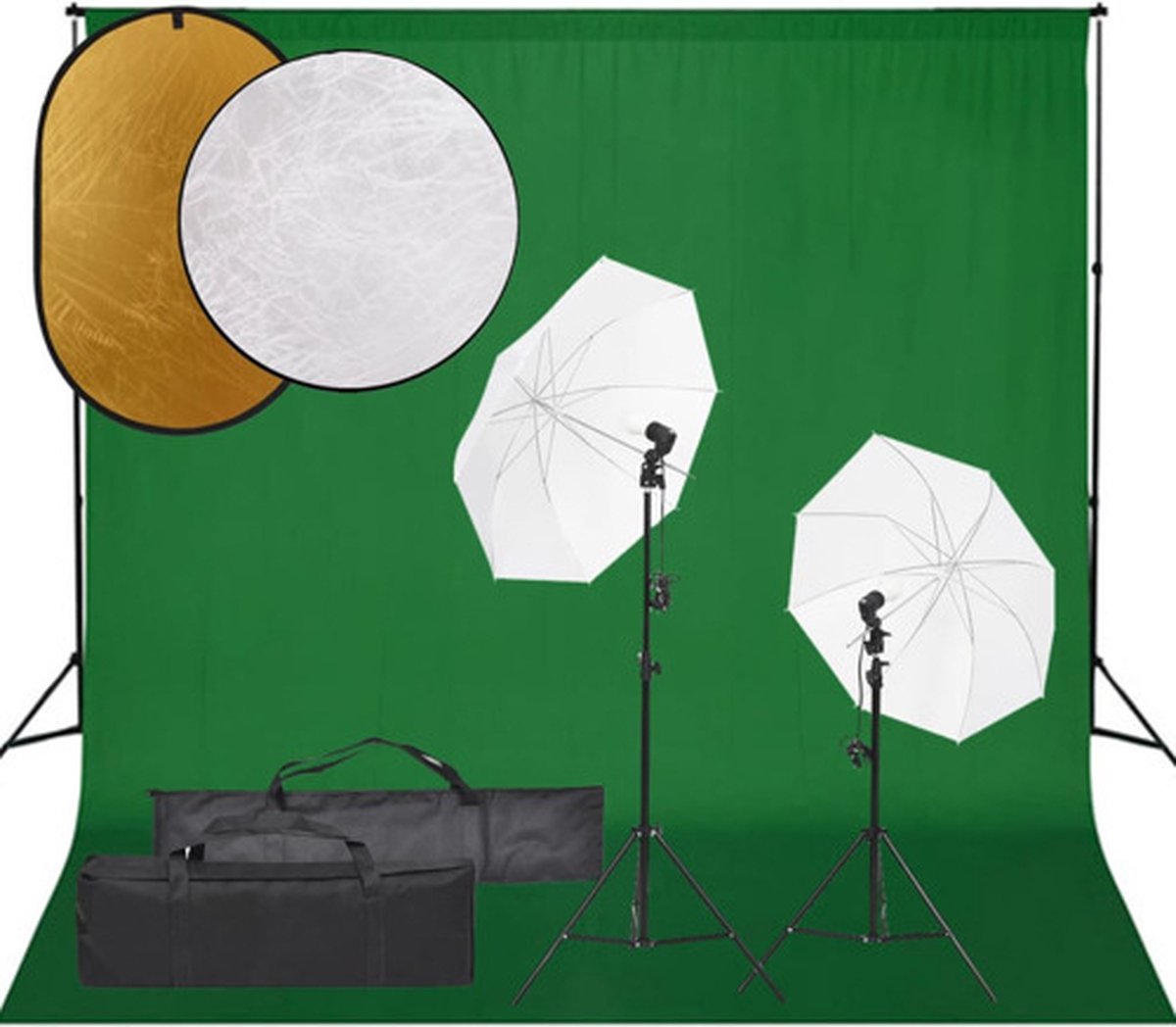 vidaXL - Fotostudioset - met - verlichtingsset, - achtergrond - en - reflector