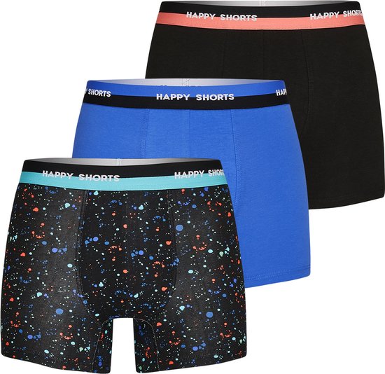 Happy Shorts 3-Pack Boxershorts Heren Colour Splashes Zwart - Maat L