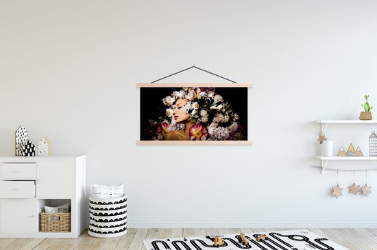 Posterhanger avec affiche - Affiche scolaire - Femmes - Fleurs - Roses - Portrait - 150x75 cm - Lattes vierges