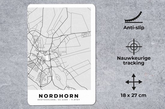 Muismat 18x27 cm - Mousepad Duitsland - Nordhorn - Kaart - Stadskaart - Plattegrond - Muismatten - Stadskaart