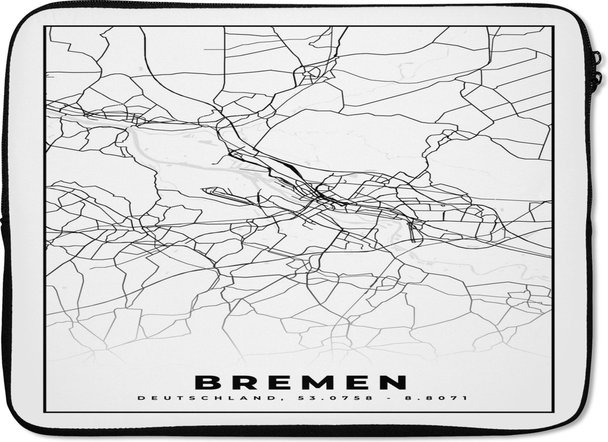 Laptophoes 14 inch - Bremen - Stadskaart - Plattegrond - Kaart - Laptop sleeve - Binnenmaat 33x23 cm - Zwarte achterkant - Stadskaart