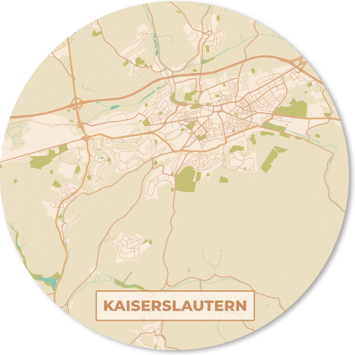 Muismat rond 20x20 cm - Mousepad Kaiserslautern - Kaart - Vintage - Plattegrond - Stadskaart - Ronde muismatten - Stadskaart