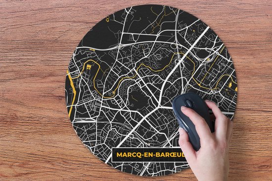 Muismat rond 50x50 cm - Mousepad Frankrijk - Stadskaart -Marcq-en-Barœul - Plattegrond - Kaart - Ronde muismatten - Stadskaart
