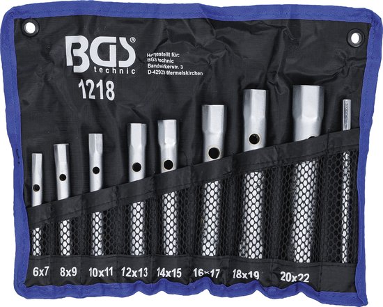 BGS pijpsleutelset - 8-delig - met handige roltas - hoogwaardig chrome vanadium staal - BGS1218