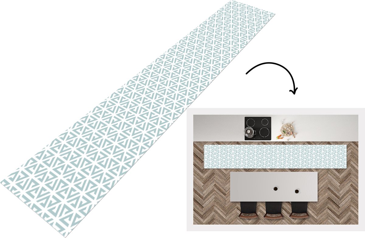 KitchenYeah Keukenloper - Loper keuken - Design - Geometrie - Patroon - Driehoek - 300x50 cm - Keukenloper vinyl Multicolor