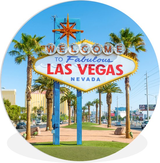 WallCircle - Wandcirkel ⌀ 30 - Welkomstbord Las Vegas bij daglicht - Verenigde Staten - Ronde schilderijen woonkamer - Wandbord rond - Muurdecoratie cirkel - Kamer decoratie binnen - Wanddecoratie muurcirkel - Woonaccessoires