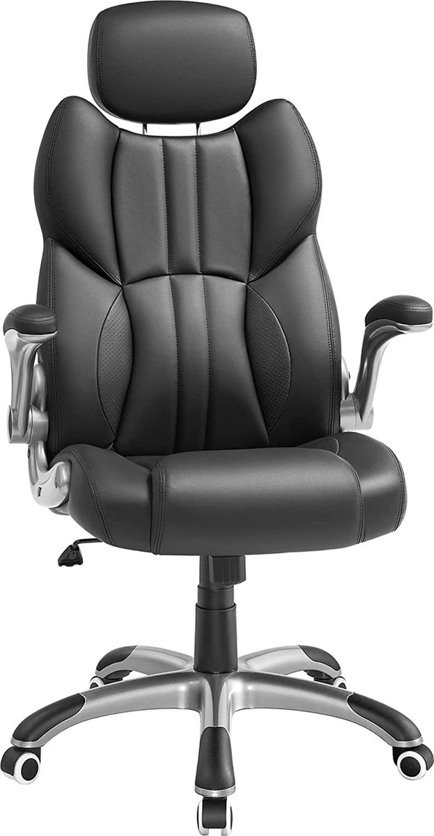 SONGMICS Bureaustoel, ergonomische draaistoel, met inklapbare armleuningen, nylon stervoet, draagvermogen 150 kg, zwart OBG65BK