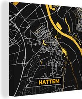 Canvas Schilderij Plattegrond - Hattem - Kaart - Stadskaart - Black & gold - 50x50 cm - Wanddecoratie