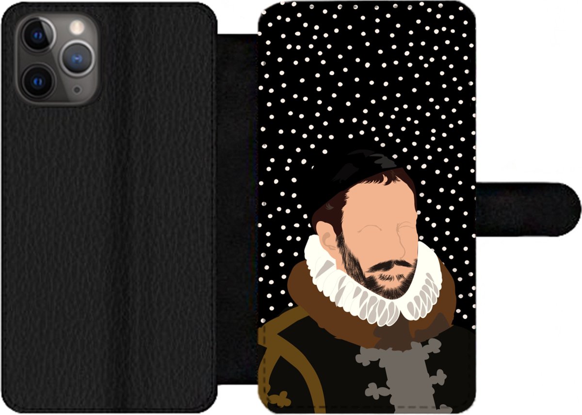 Telefoonhoesje Geschikt voor iPhone 11 Pro telefoonhoesje - Oude meesters - Willem van Oranje - Stippen - Zwart - Met vakjes - Wallet case met magneetsluiting