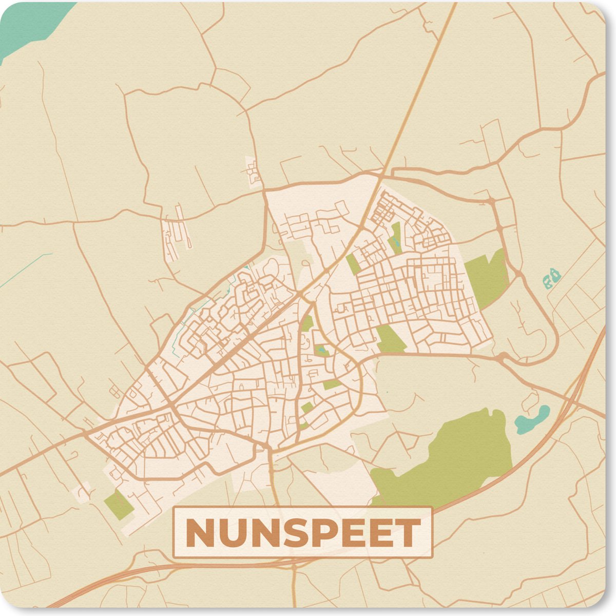 Muismat 30x30 cm - Mousepad Nunspeet - Kaart - Plattegrond - Stadskaart - Muismatten - Stadskaart