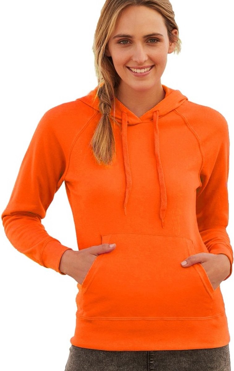 Oranje sweater/hoodie met capuchon voor dames regular fit - Lichtgewicht truien M - Fruit of the Loom