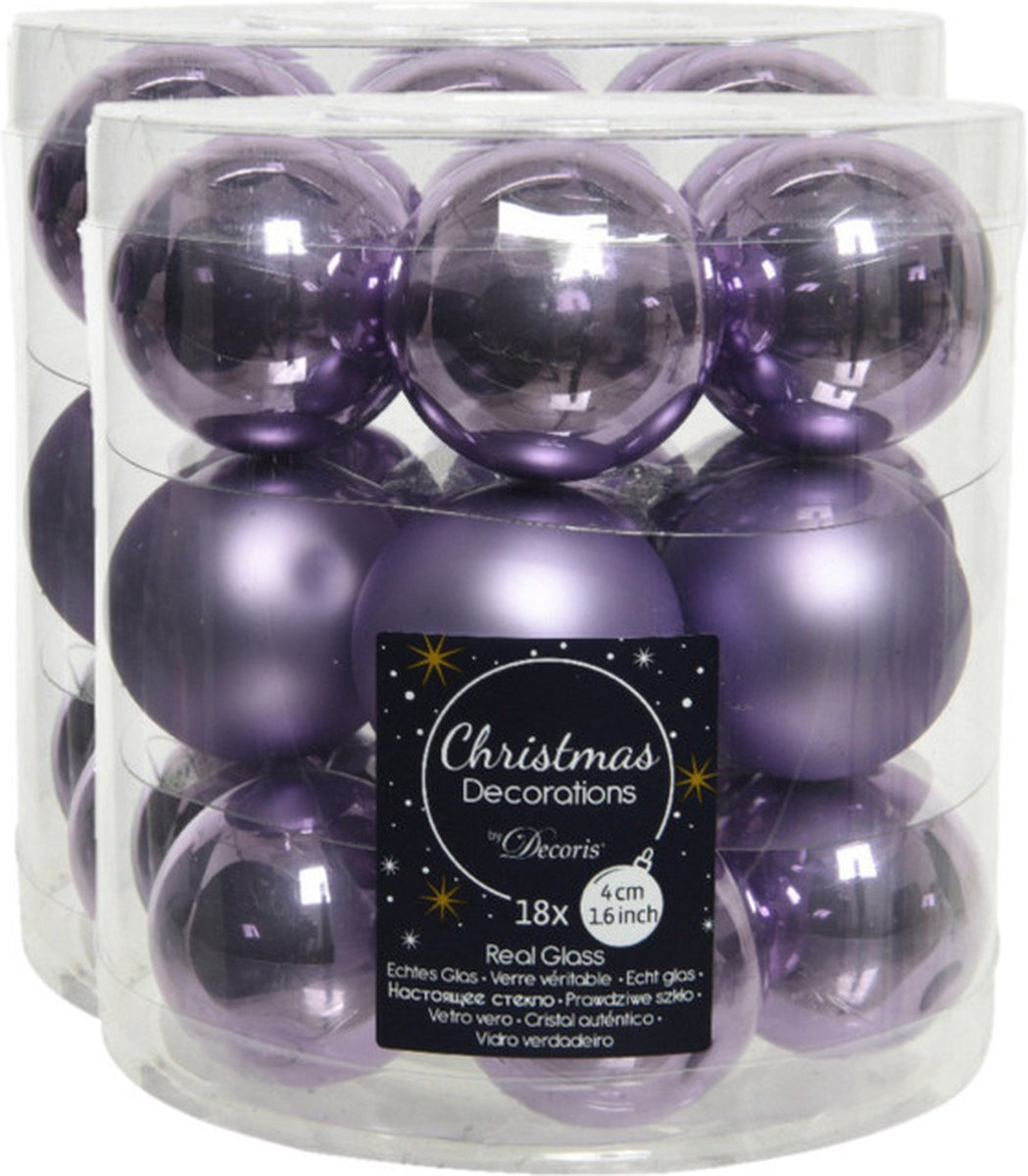 54x stuks kleine kerstballen heide lila paars van glas 4 cm - mat/glans - Kerstboomversiering
