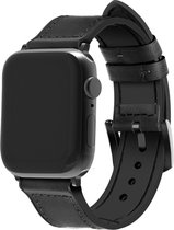 Strap-it Leren Hybrid band - Geschikt voor Apple Watch bandje - Series 1/2/3/4/5/6/7/8/9/SE/Ultra (2) - Zwart - Leer / Siliconen band met gesp - Leder iWatch bandje voor maat: 42 mm 44 mm 45 mm 49 mm
