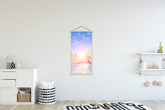 Porte-affiche avec affiche - Affiche scolaire - Neige - Soleil - Hiver - 60x120 cm - lattes vierges