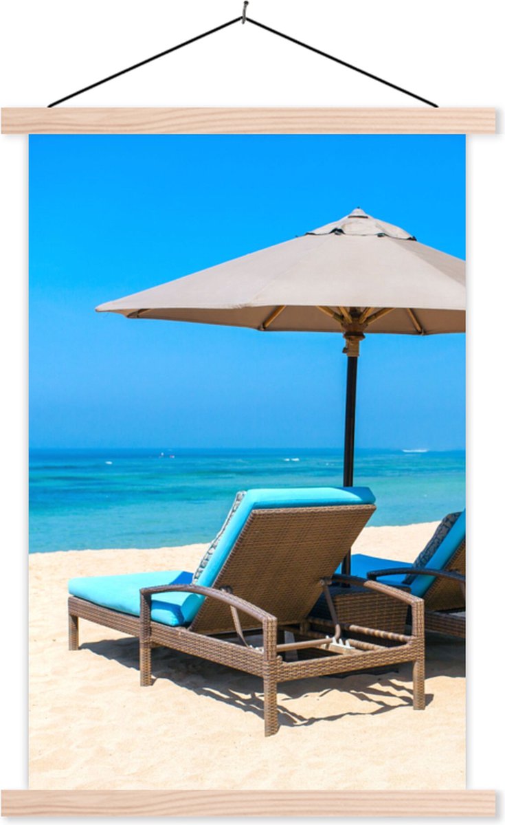 Posterhanger incl. Poster 120x180 cm - Schoolplaat - Strandstoel - Parasol - Zomer - Zee -