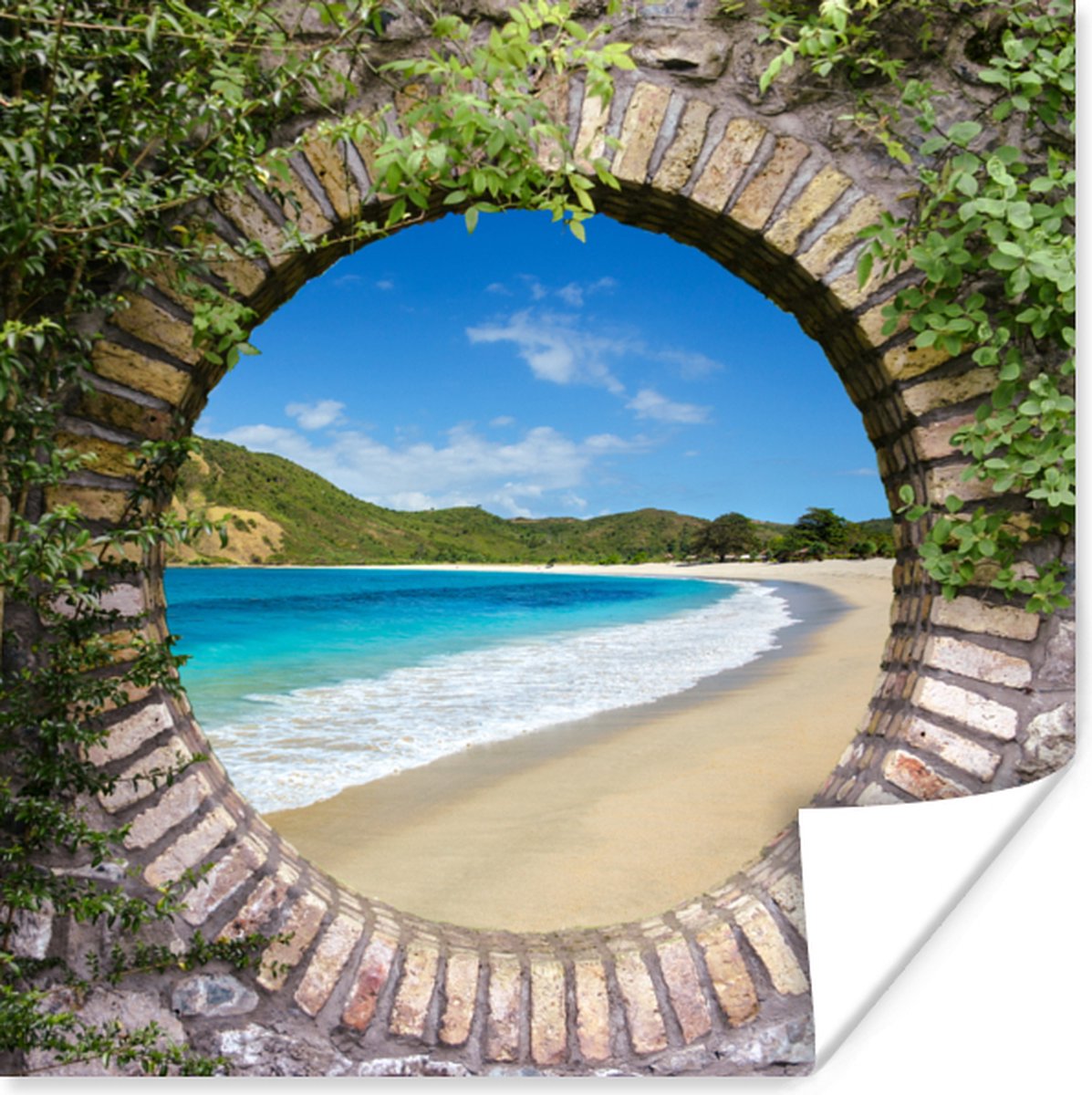 Poster Strand - Zee - Doorkijk - 50x50 cm