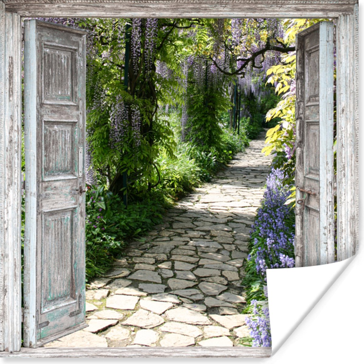 Poster Doorkijk - Bos - Stenen - Lente - 30x30 cm