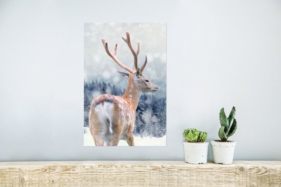 Affiche Hiver - Cerf - Animaux - 20x30 cm