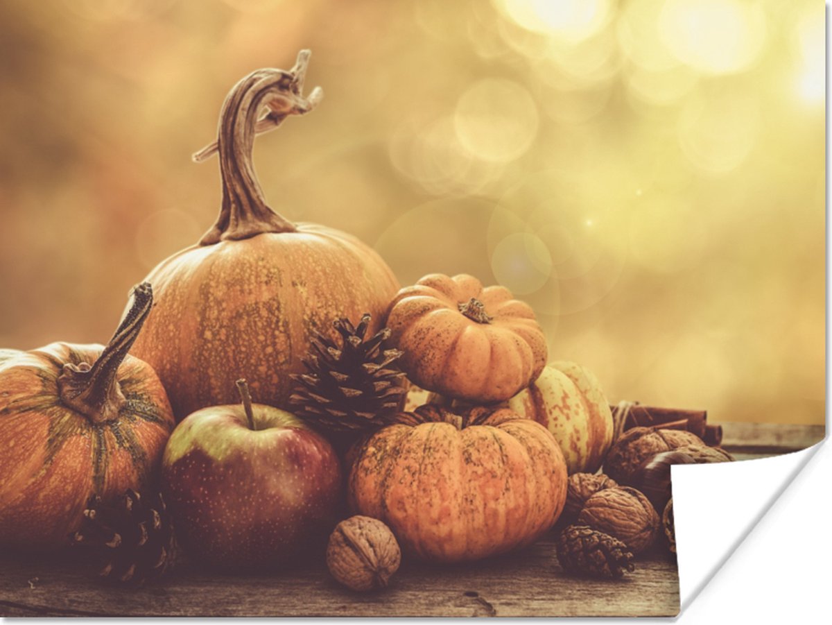 Poster Pompoen - Herfst - Dennenappel - Fruit - Appel - 40x30 cm