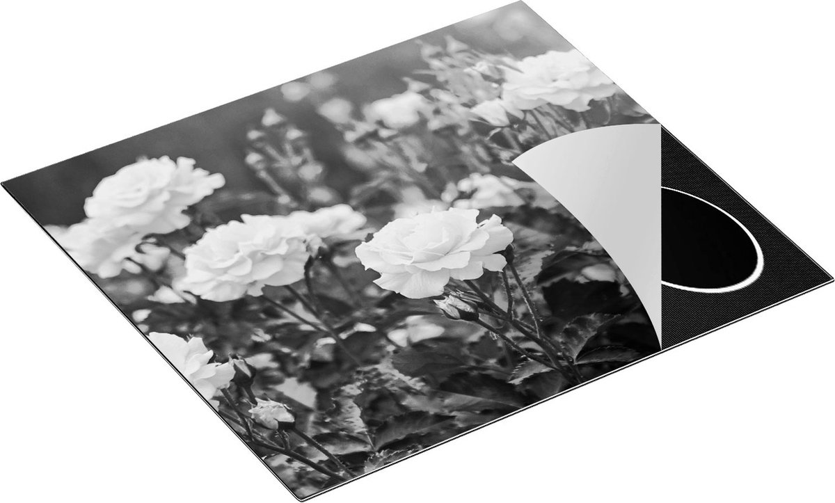 Chefcare Inductie Beschermer Roze Rozen Bloemen - Zwart Wit - 59x52 cm - Afdekplaat Inductie - Kookplaat Beschermer - Inductie Mat