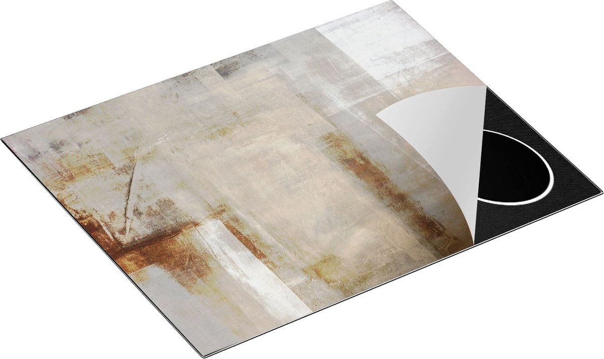 Chefcare Inductie Beschermer Abstracte Kunst Bruin met Beige - 65x55 cm - Afdekplaat Inductie - Kookplaat Beschermer - Inductie Mat