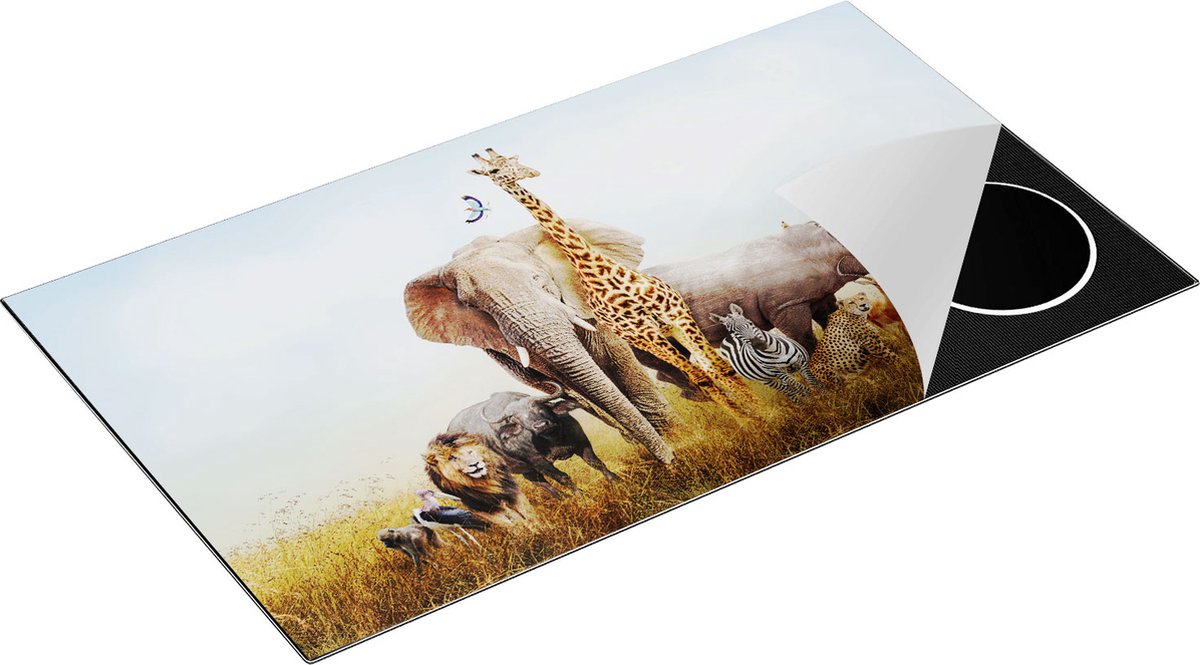 Chefcare Inductie Beschermer Afrikaanse Dieren op het Gras - Afrika - 90x55 cm - Afdekplaat Inductie - Kookplaat Beschermer - Inductie Mat