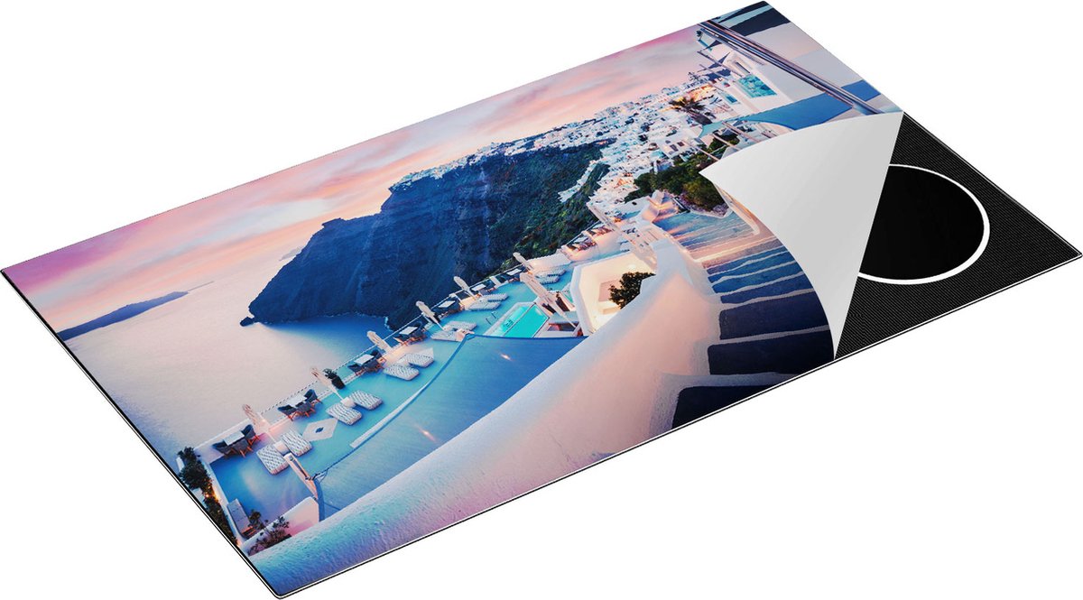 Chefcare Inductie Beschermer Luxe Huisjes aan de Kust in Fira, Griekenland - 91,2x52 cm - Afdekplaat Inductie - Kookplaat Beschermer - Inductie Mat