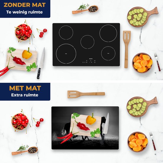 Chefcare Inductie Beschermer Silhouet van Twee Paarden - Zwart Wit - 80,2x52,2 cm - Afdekplaat Inductie - Kookplaat Beschermer - Inductie Mat
