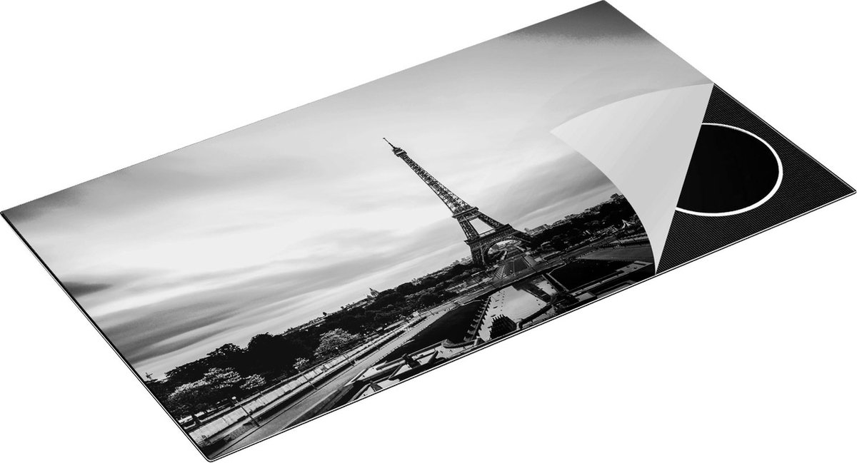 Chefcare Inductie Beschermer Eiffeltoren in Parijs met Kleurrijke Hemel - Zwart Wit - 95x55 cm - Afdekplaat Inductie - Kookplaat Beschermer - Inductie Mat