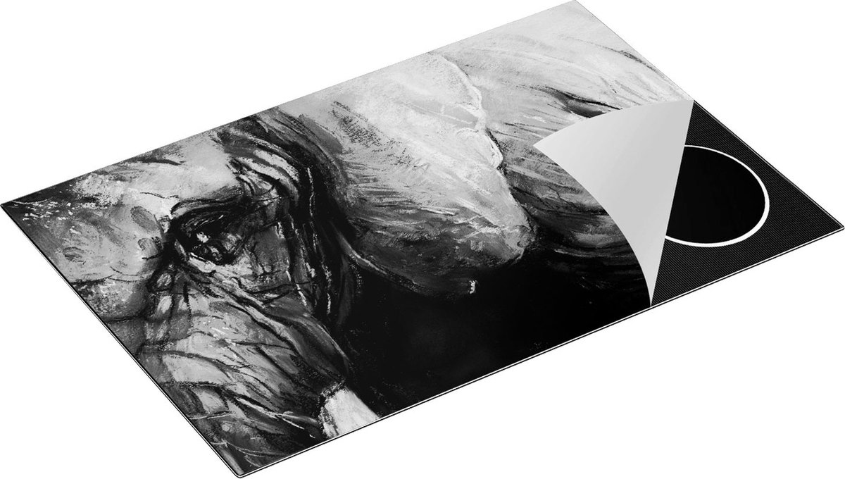 Chefcare Inductie Beschermer Getekende Olifant van Dichtbij - Abstract - Zwart Wit - 83x51,5 cm - Afdekplaat Inductie - Kookplaat Beschermer - Inductie Mat